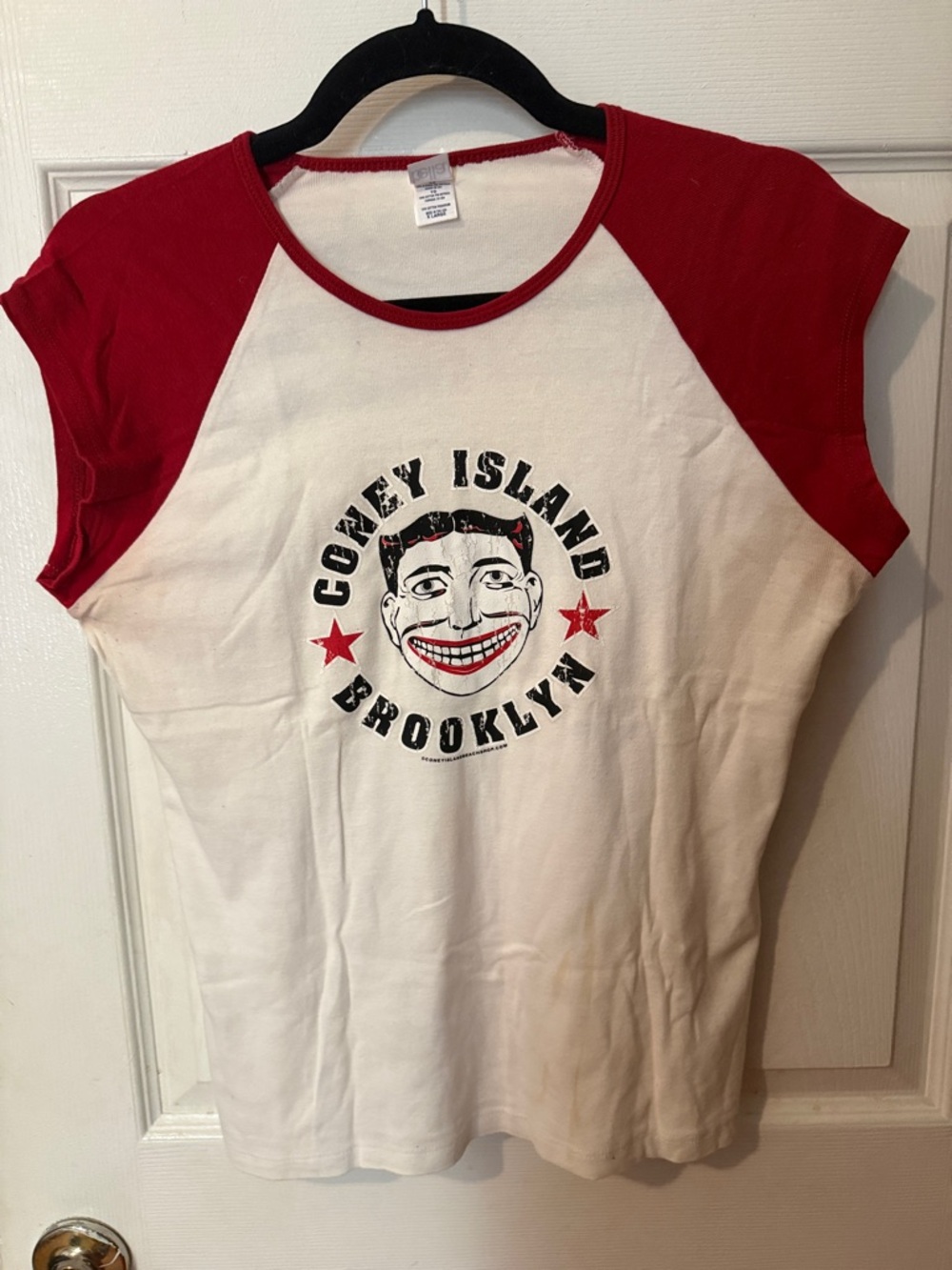 2010s Coney Island Brooklyn Red & White Raglan Baby Tee XL